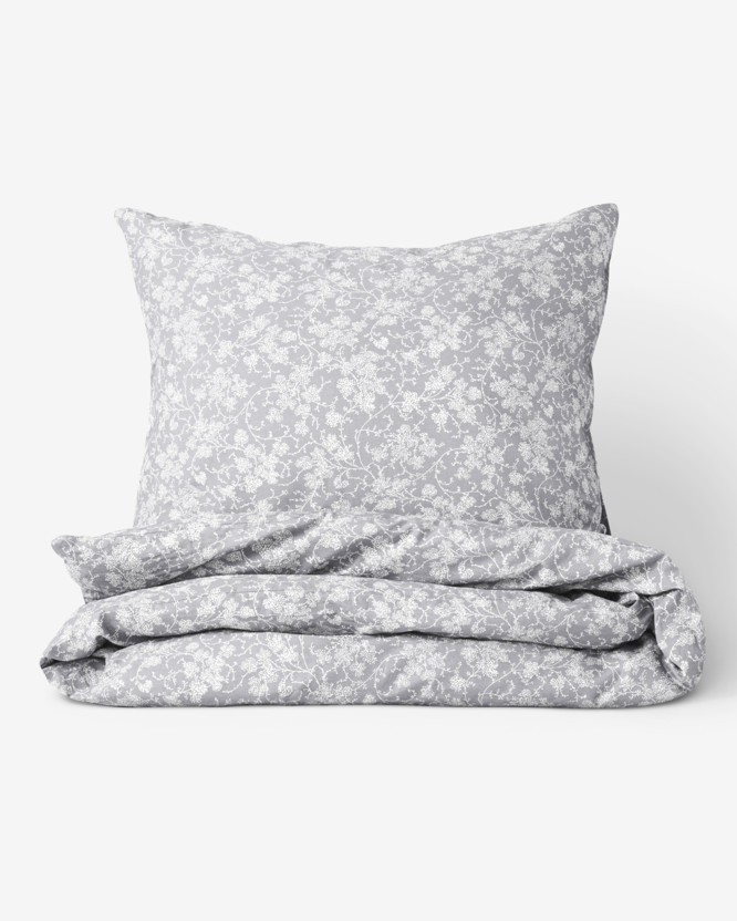 Bavlnené posteľné obliečky - popínavé kvety na svetlo sivom
